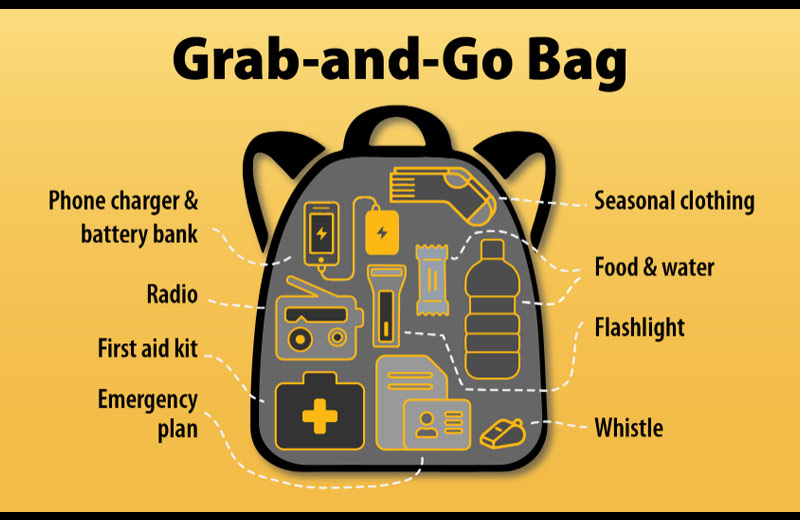 What is an emergency grab bag and what should the contents be?