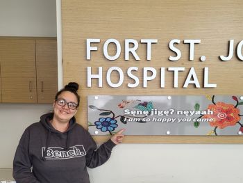 Indigenous signage in the Fort St. John hospital and Peace Villa with Artist Amy Acko.