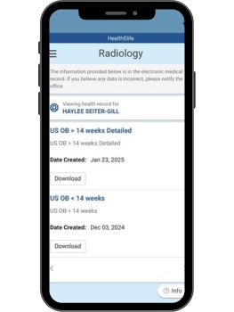 Screenshot of ultrasound reports inside HealthElife account.