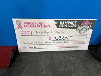 Large cheque for the Prince Rupert Regional Hospital from the Prince Rupert Rampage.