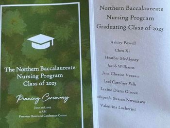 The pinning ceremony event brochure listing the nine program graduates