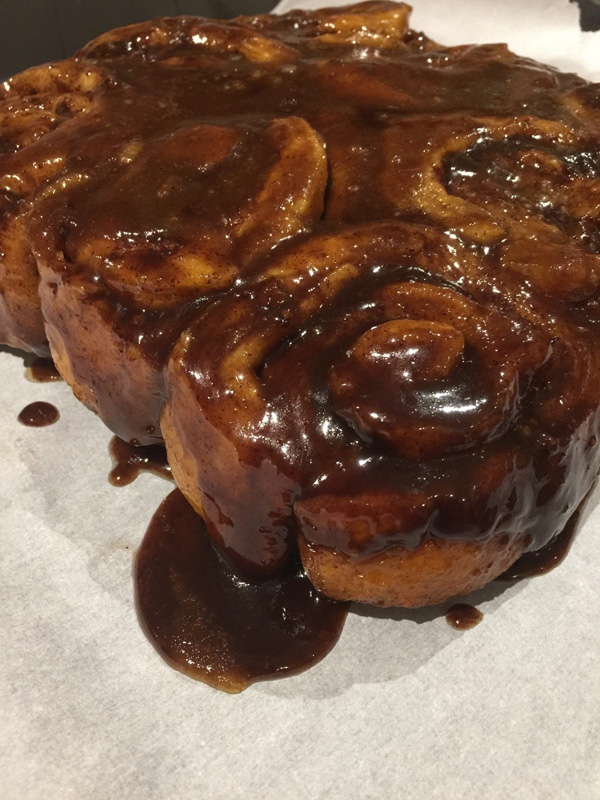 Cinnamon buns with sticky topping.