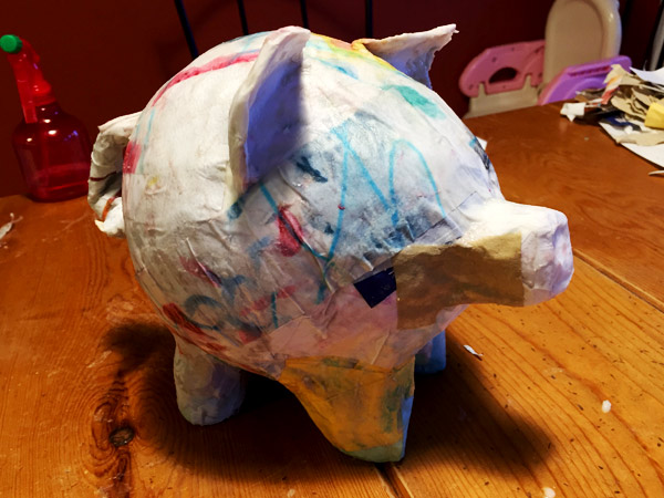 A paper mache pig.