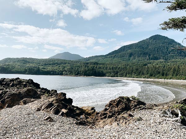 A rocky beach is pictured. 