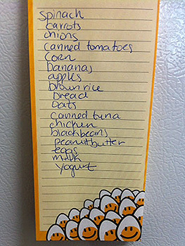 Hand written list of groceries
