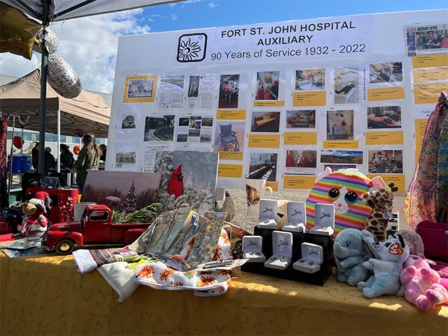 a table with commemorative items from the last 90 years of FSJohn Hospital Auxiliary 