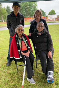 Sharon Bryant of Kitsumkalum First Nation (right front) and Isabelle McKee of Kitselas First Nation (left front) are both members of the MMH Indigenous Advisory Working Group. Here they are pictured at a ground blessing ceremony on site last spring. In the back row are Gerald Nyce of the Kitselas Health department, and Northern Health Board Chair Colleen Nyce.