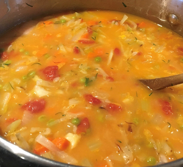Soup with tomatoes, carrots and other vegetables in an Instant Pot.