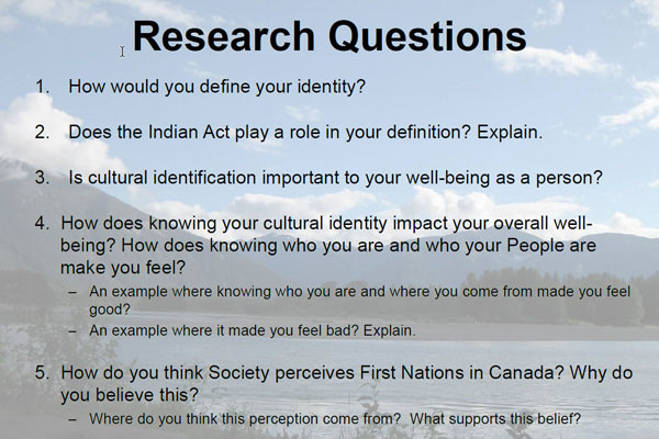 A slide from Jessie King’s conference presentation displaying various research questions
