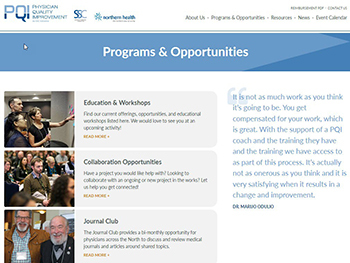 a screen shot from the website showing program areas