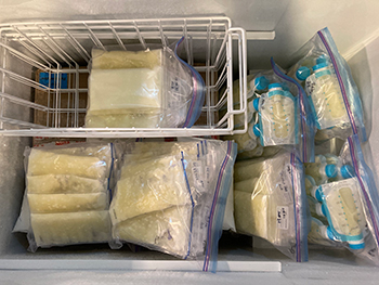 Donor milk in a freezer.