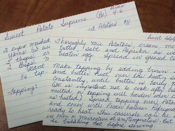 Hand written recipe on card stock