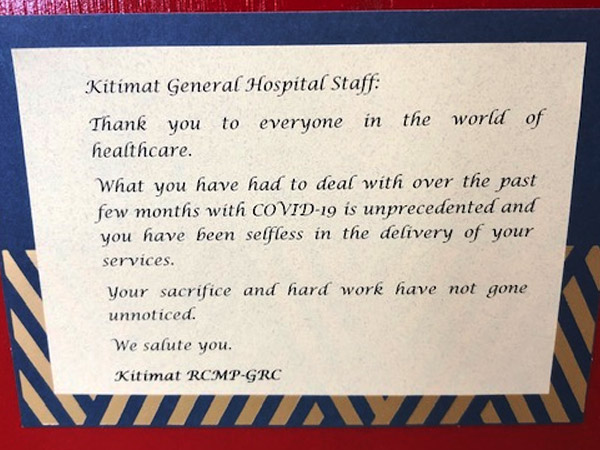 A plaque thanking health care workers for their contributions during COVID-19.