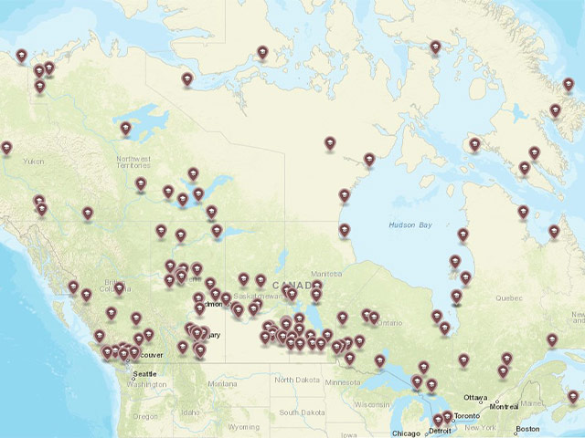 Map of residential schools across Canada.