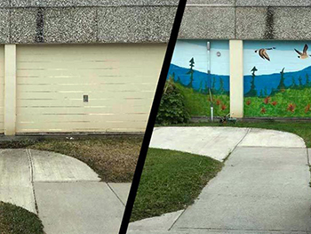 Before and after look at the mural progress