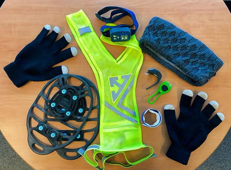 A selection of gear for winter running.