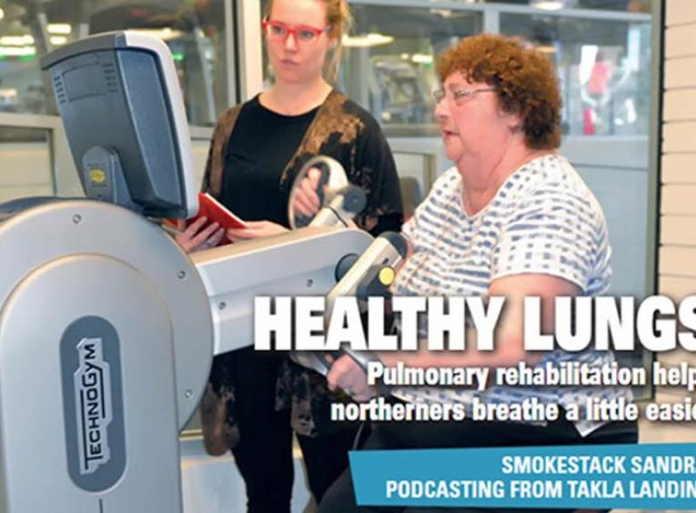 Magazine cover with physiotherapy student and pulmonary rehabilitation client.