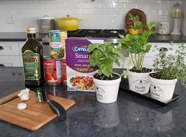 Fresh herbs, kitchen, pantry ingredients.