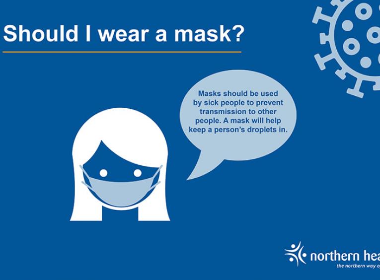 A graphic of a woman wearing a mask with text about masking.
