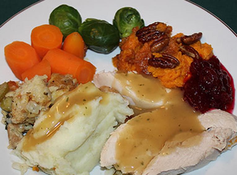 Thanksgiving dinner on white plate