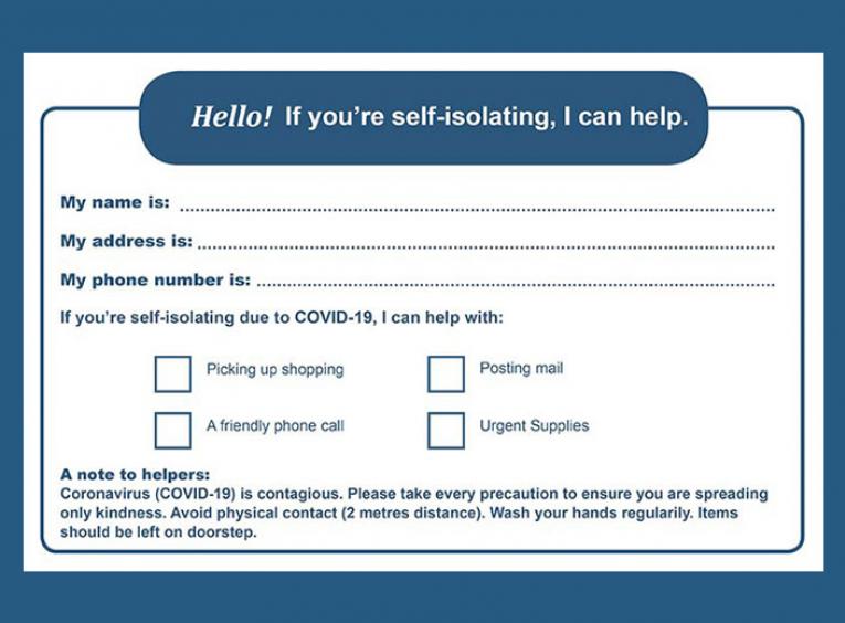 An image of the printable cards that people can use to help their neighbours.