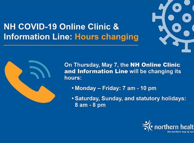 Graphic stating the hours of the Online Clinic and Information Line will be changing.