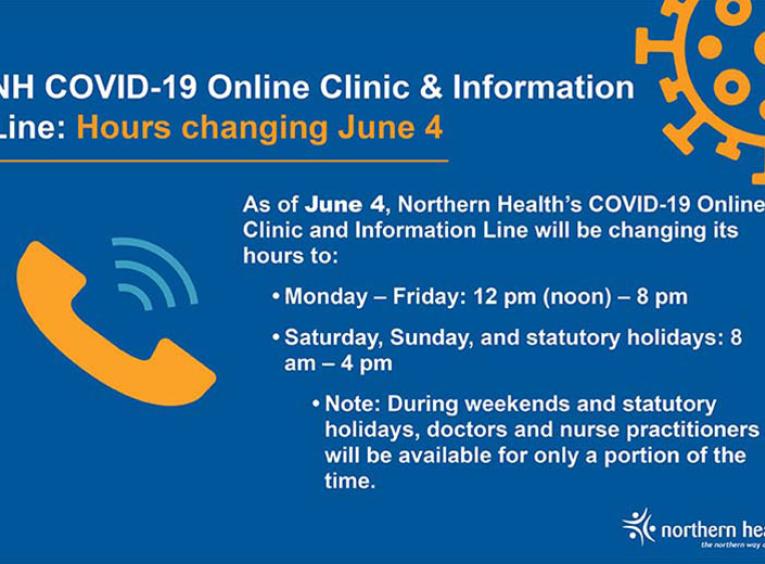 A graphic with a phone on it highlights changes to the Northern Health COVID-19 Online Clinic and Information Line.