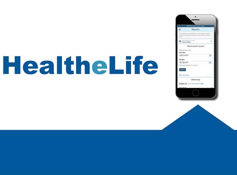 A graphic promotes the health-E-life application.