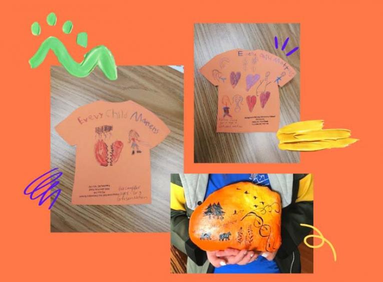 Some art work created by the winners of the Orange shirt day contest