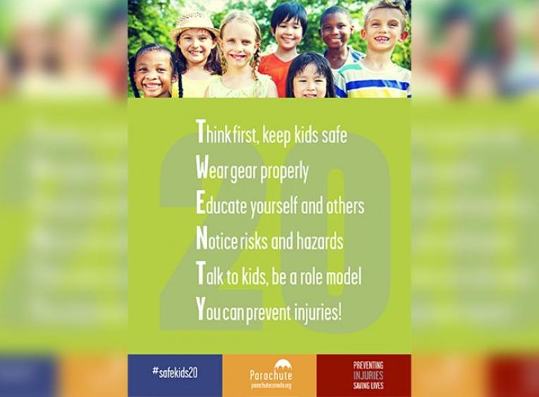 Group of smiling children on top of poster for safe kids week.