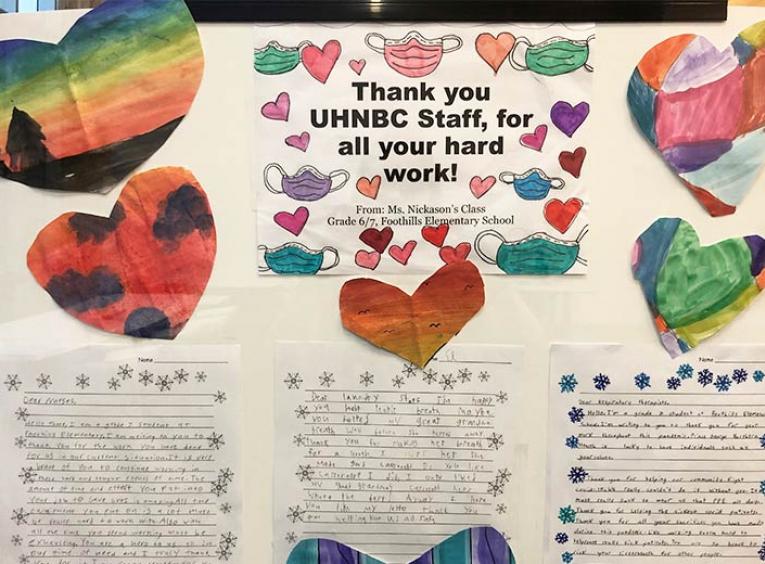 Artwork and letters on display for staff at UHNBC.