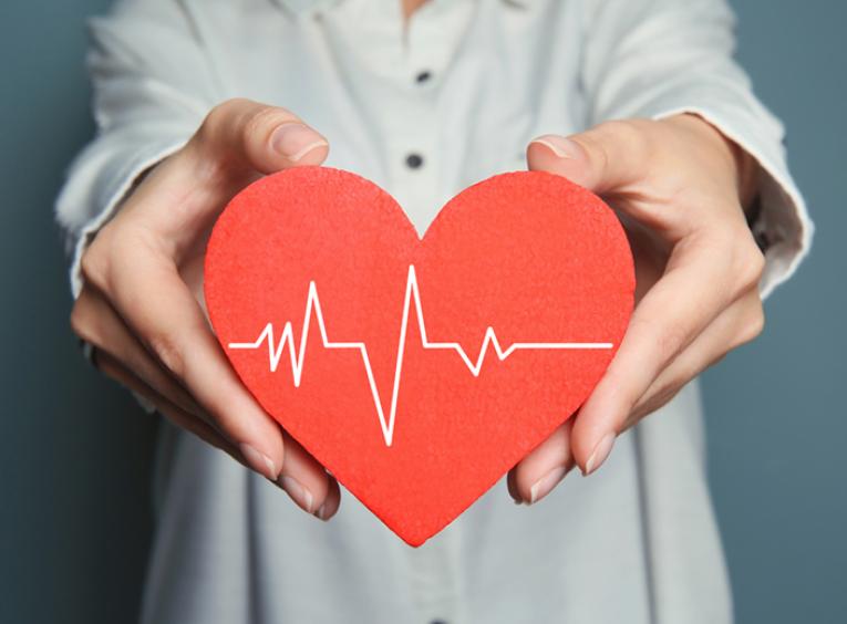 a person holding a red heart with outstretched arms 