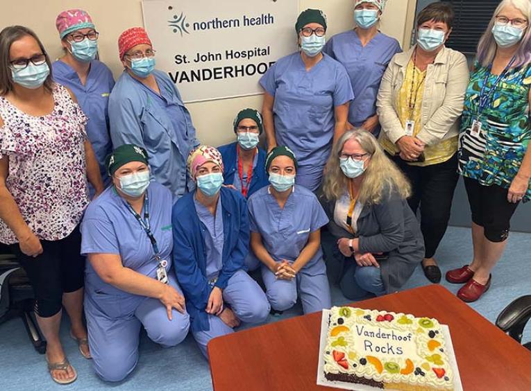 Members from the OR Department, Surgical Services Program, and the Information Management / Information Technology (IM/IT) team at at St. John hospital in Vanderhoof celebrate the project's first go-live.