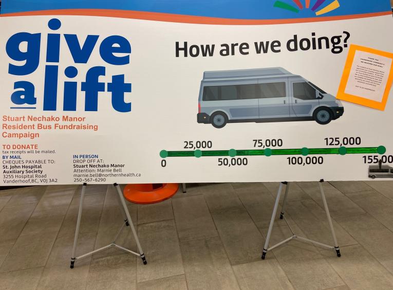 The Give A Lift fundraiser donations tracking board. 