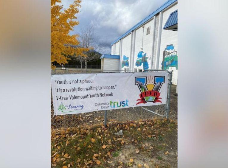 Poster supporting youth, outside Valemount Community Hall