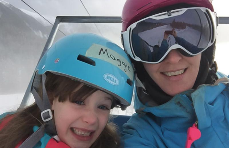 Gillian and her oldest daughter, Maggie (8), skiing at Shames Mountain.