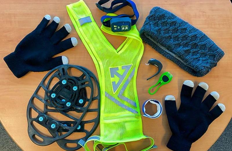 A selection of gear for winter running.