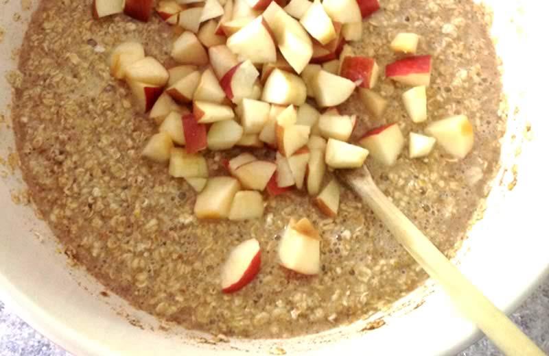 Bowl of oatmeal with chopped apples.