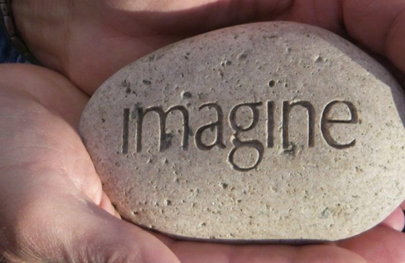 Rock with the word IMAGINE on it.