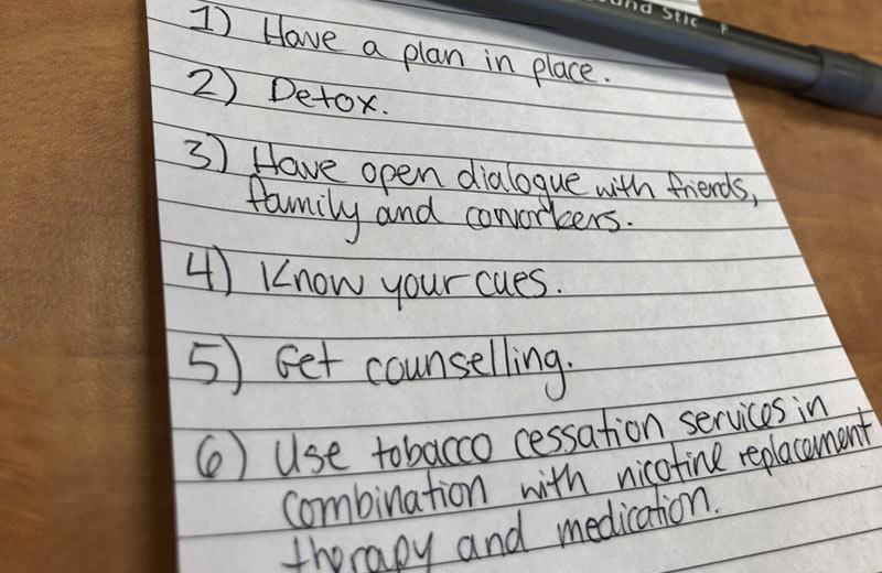 A list of things to do to help a person quit smoking is pictured.