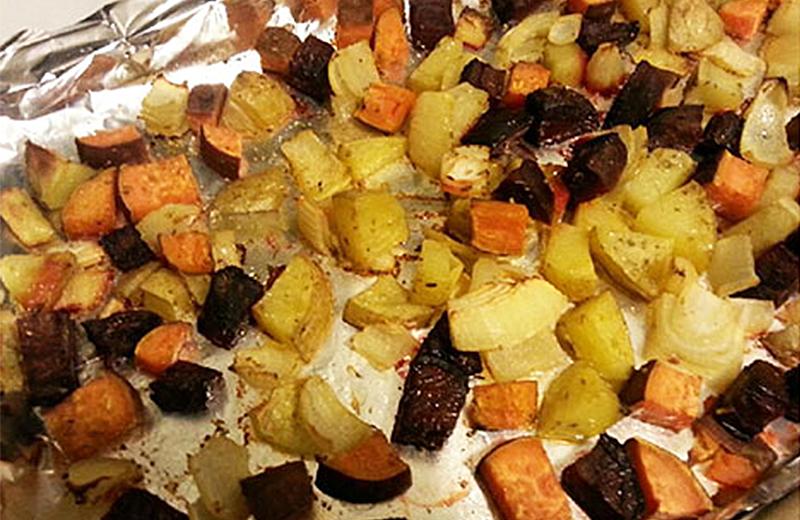 Various root vegetables oven roasted