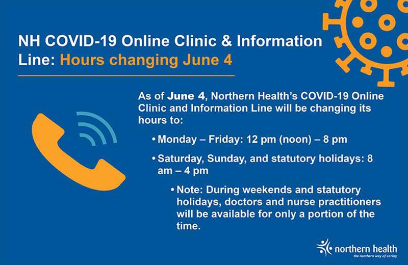 A graphic with a phone on it highlights changes to the Northern Health COVID-19 Online Clinic and Information Line.
