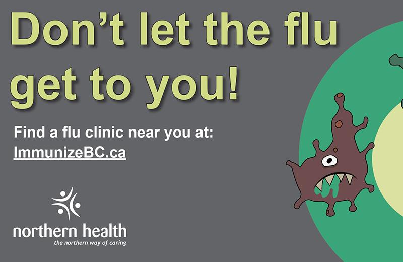 Flu germ with the caption "Don't let the flu get to you!"