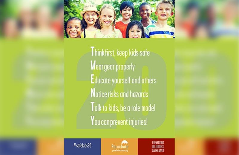 Group of smiling children on top of poster for safe kids week.