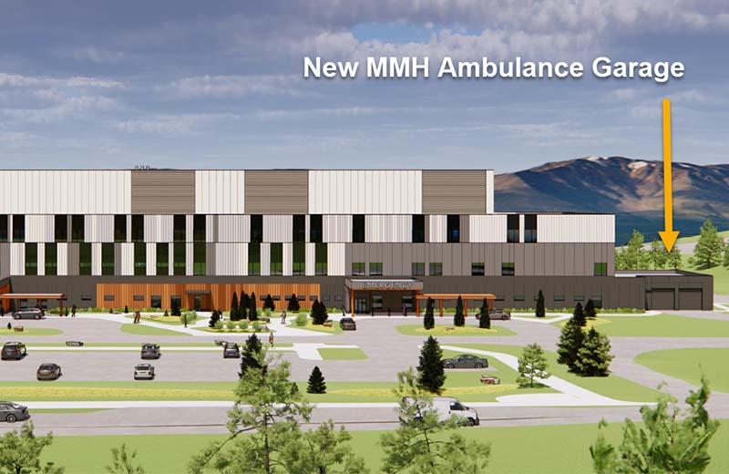 a mock up of the new hospital showing the ambulance entrance at the far right