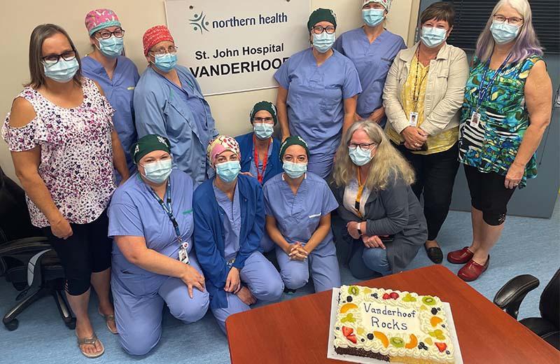 Members from the OR Department, Surgical Services Program, and the Information Management / Information Technology (IM/IT) team at at St. John hospital in Vanderhoof celebrate the project's first go-live.