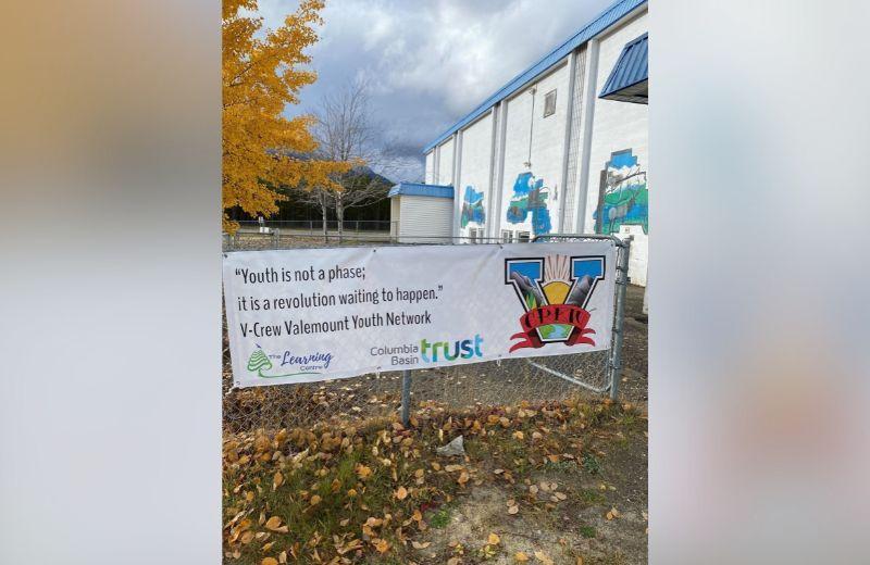 Poster supporting youth, outside Valemount Community Hall