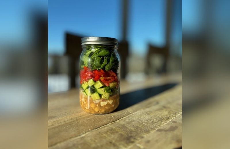 Greek salad in a mason jar