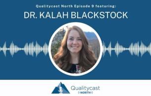 a blue graphic with a the words "Dr. Kalah Blackstock" and picture of a blonde woman with long hair in the centre