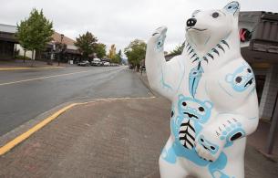 A white bear statue located downtown Terrace
